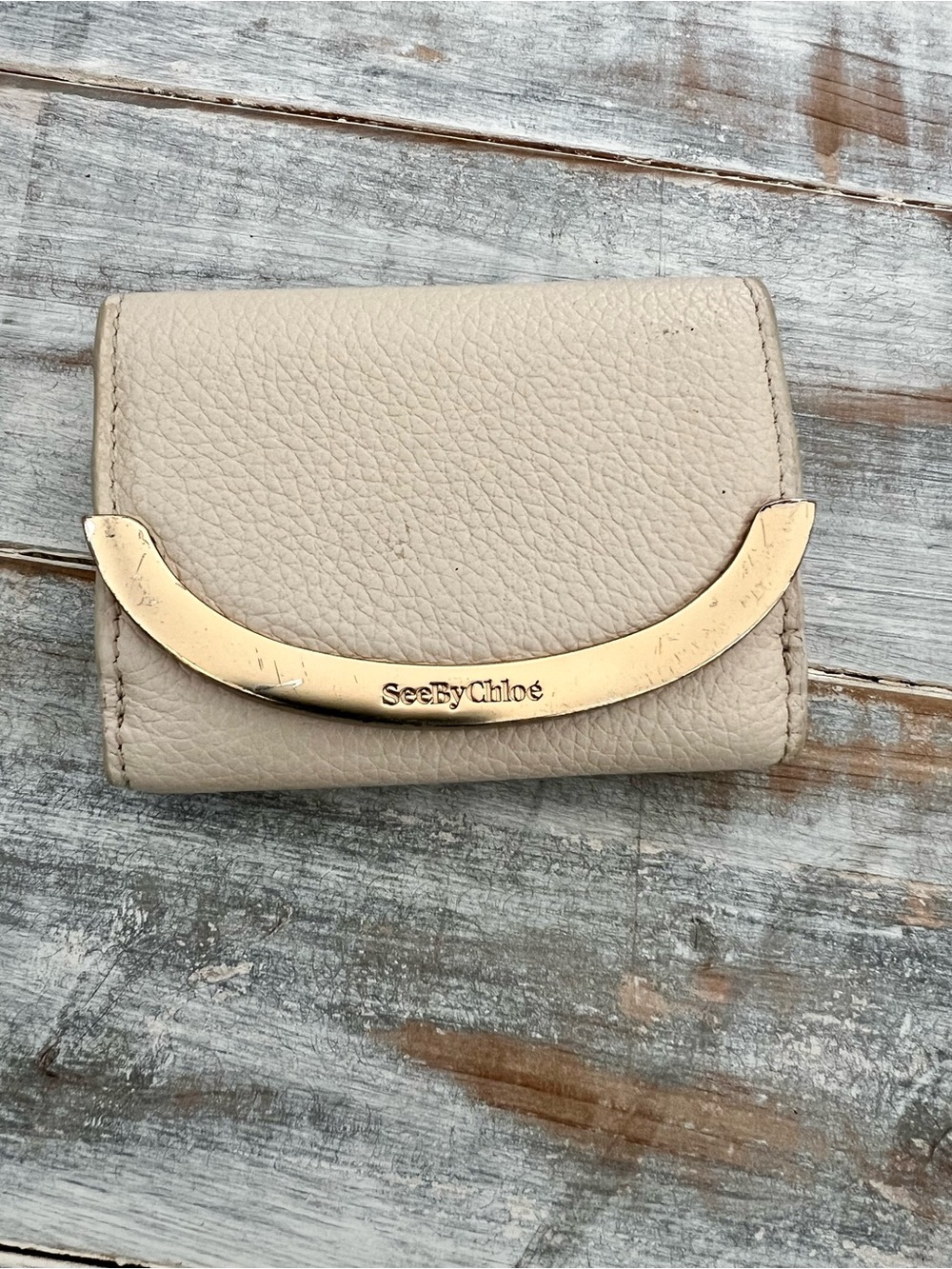 See By Chloé Beige Leather Wallet with Gold Accent